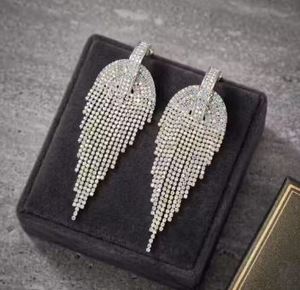 Boucles d'oreilles pendantes en argent sterling 925 pour femmes, avec cristaux exagérés, franges et strass, longues, accessoires de mode, vente en gros - Product Image 2