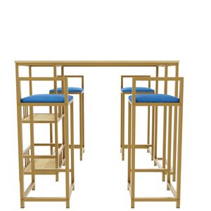 Set di 5 Pezzi Tavolo e Sedie da Bar con Struttura Dorata, Cuscino Multistrato in Spugna, Schienale e Sgabello - Arredamento di Lusso - Product Image 2