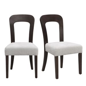 Set di 2 sedie da pranzo Wei, sedie laterali da cucina imbottite in tessuto grigio, gambe in legno massello di gomma marrone scuro, capacità di carico 330 libbre - Product Image 4