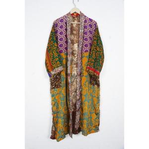 Silk Patchwork Kimono Robe Light Weight Colorful Silk <b>Cardigan</b> Bohemian Floral Print Patches Bathrobe For Women's - Product Image 6