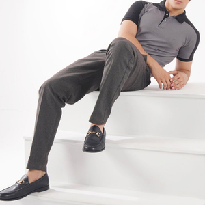 Polo à manches courtes gris pour homme, couleur unie, jersey tricoté décontracté, respirant, coupe classique, vêtements pour homme - Product Image 1