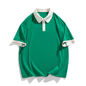 Trendy Men's <b>White</b> T-Shirt With Green Collar And Cuffs Short Sleeve Regular Fit Casual Oxford Cotton Top Breathable - Product Image 4