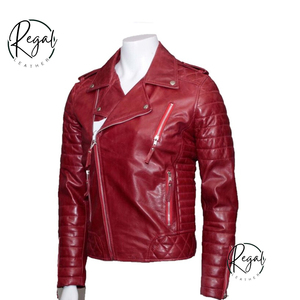 Veste de moto en cuir d'agneau rouge pour homme, faite à la main, de qualité supérieure, pour motard - Product Image 2