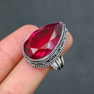 Bague en quartz tourmaline rose, argent 925, bijoux de luxe pour soirée - Product Image 1