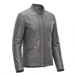 Veste Moto Casual en Cuir Véritable Noir pour Homme, Imperméable, Col Debout, Fermeture Éclair, Coupe Slim, Longueur Classique, Couleur Unie, Hiver - Product Image 5