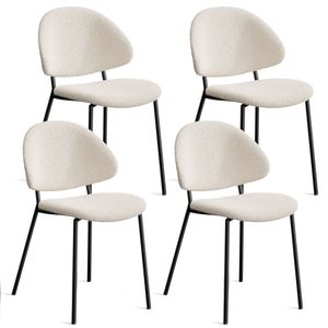 Set di 4 Sedie da Pranzo Moderne Stile Mid-Century Rivestite in Tessuto Bouclé con Schienale Curvo per Sala da Pranzo o Cucina - Product Image 1