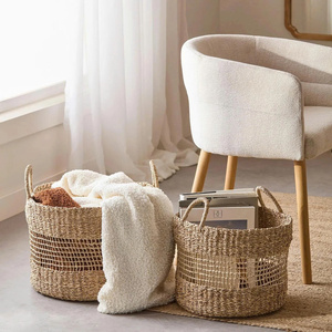 Handcrafted Natural Organizer for Home Storage, Plant Holder and <b>Gift</b> <b>Basket</b> Use Sustainable Rustic Seagrass <b>Basket</b> - Product Image 1