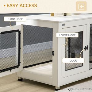 37\" White Rectangle Dog <b>Crate</b> Furniture Water-Resistant Cushion & Double Doors End Table for Large Villa Dogs - Product Image 6