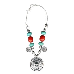 Parure de bijoux vintage en argent tibétain plaqué argent, style bohème chrétien, avec pierres en résine, pour femme, idéale pour les fêtes et le quotidien - Product Image 1