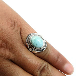 Amazing Larimar Gemstone <b>Ring</b> With Oval Cut Bezel <b>Set</b> Stone Made From 925 <b>Sterling</b> <b>Silver</b> Bohemian Style Wholesale Jewelry - Product Image 3