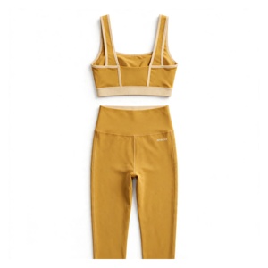 Conjunto de Yoga para Mujer Amkoor de 2 Piezas: Sujetador Deportivo con Espalda Cruzada y Cuello Redondo, Leggings de Cintura Alta y Largo Completo, Color Mostaza Sólido, Transpirable, Spandex - Product Image 2