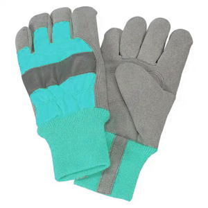 Cowhide Split Leather Industrial Safety <b>Gloves</b> with <b>Knit</b> Wrist Cuff Canadian Rigger Construction Design for Hand Arm Protection - Product Image 6