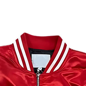 Chaqueta Bomber de Satén para Hombre al por Mayor, Manga Larga de Lona, Cuello Alto Acanalado, Chaqueta Varsity de Satén para Hombre con Cierre de Cremallera y Contraste - Product Image 2