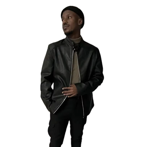 Chaqueta de Motero MICAH CORPORATION para Hombre, Elegante, Negra, de Cuero Sintético, Cuello Alto, Cierre Frontal, Diseño Clásico y Entallado, para Invierno - Product Image 4