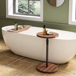 Round <b>Side</b> <b>Table</b>, Drink <b>Table</b> for Small Spaces, Pedestal Nightstand for Living Room, Bedroom, <b>Sofa</b> Couch, Brown ET-010BR - Product Image 2