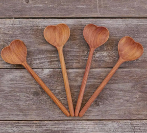 Natural Heart Shape Wooden Spoon Vietnam Handmade Eco-Friendly Kitchenware Bulk Export Supplier - Product Image 1
