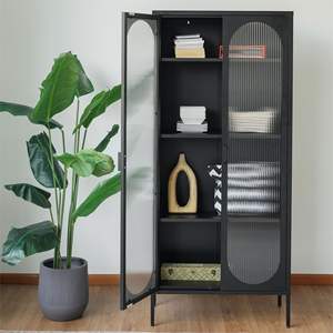 Armoire de rangement haute en verre moderne pour salon avec étagères et portes réglables - Product Image 2