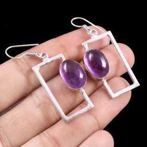 <b>Purple</b> Amethyst Earrings 925 Sterling Silver Minimalist Handmade Drop Dangle Earrings Natural Gemstone Jewelry Gift For Her - Product Image 2