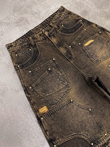 Shorts en jean noir délavé |   Shorts en jean cargo multi-poches |   Shorts en jean déchirés et amples |   Fabricant de Marques Privées OEM - Product Image 4