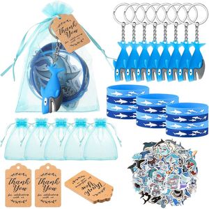 Set di 98 Pezzi per Festa di Compleanno a Tema Squalo: Braccialetti in Gomma Blu, Portachiavi e Decorazioni per Scuola - Product Image 1