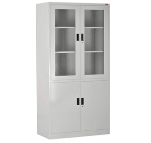 Armoire de rangement métallique moderne pour hôpital, portes vitrées, étagères supérieures à deux niveaux, portes inférieures solides et durables, écologiques, pour usage commercial - Product Image 2