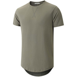 T-shirt décontracté pour homme, vert olive uni, tricoté, à manches courtes, col rond, coupe classique, longueur longue, mode oversize, épais et lourd - Product Image 1