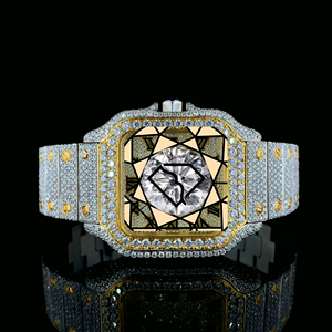 Luxury Lab Diamond Square <b>Case</b> Analog Quartz <b>Watch</b> Sapphire Crystal Butterfly Clasp Unisex Yellow Gold Plated Fashion 20mm Band - Product Image 1