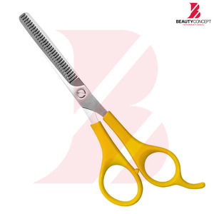 Ciseaux à effiler professionnels en acier inoxydable de haute qualité avec manche en plastique jaune pour salon de coiffure et barbier – Outils de texturisation - Product Image 4