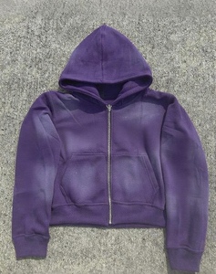 Custom Acid Washed Distressed Embroidery Zipper <b>Hoodie</b> <b>500</b> <b>GSM</b> Heavy Fleece Oversized Streetwear OEM Manufacturer - Product Image 2