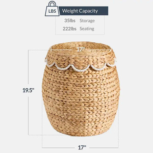 New Arrival Water Hyacinth Storage <b>Basket</b> With Scalloped Lid And Round Woven Cover Natural Organizer Hamper For Bedroom Decor - Product Image 4