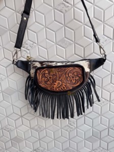 New Trending Hand Tooled Cowhide Leather Fringe Money Belt <b>Shoulder</b> <b>Bag</b> Trending Easy to Carry Money Belt Travel Stylish - Product Image 5