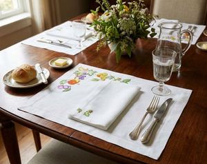 Embroidered Colorful Fruit Pattern Customizable <b>Place</b> <b>Mat</b> Napkin Sets 100% Linen Machine Washable Luxury Style Home Wedding Use - Product Image 4