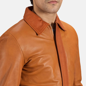Men's Genuine <b>Leather</b> <b>Jacket</b> Solid Color Stand Collar Windproof Zipper Closure High Street <b>Winter</b> Style Regular Fit Front - Product Image 6