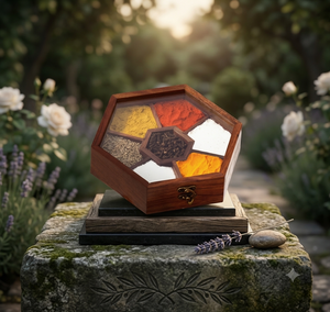 Boîte à épices hexagonale en bois écologique avec couvercle en verre, plusieurs compartiments, organisateur d'assaisonnements pour comptoir de cuisine - Product Image 4
