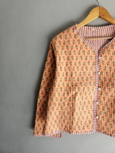 Floral <b>Quilted</b> Jacket Women's Cotton Bamboo Fiber V-Neck Three Quarter Sleeve Spring Regular Length Button Closure gift for her - Product Image 2