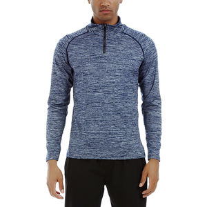 Men's <b>Blue</b> Marled Quarter Zip <b>Long</b> <b>Sleeve</b> Knitted Pullover Slim Fit Quick Dry Sporty <b>Top</b> - Product Image 6