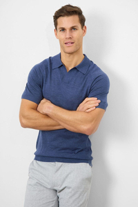 Polo de Algodón Azul Marino para Hombre, Corte Ajustado, Manga Corta, Color Sólido, Tejido Transpirable - Product Image 3