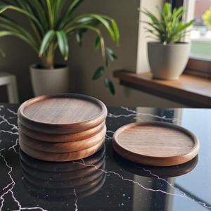 Juego de Posavasos Redondos de Madera con Soporte, Reutilizables, Ecológicos, de 3 mm de Grosor, Diseño Contemporáneo, para Bebidas, en Stock - Product Image 2