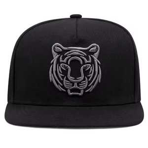 <b>Black</b> Embroidered Tiger Face Snapback Hat Unisex Street Style Casual Cap 100% Cotton Four Seasons Wear - Product Image 1