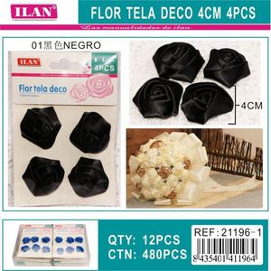 Fleur en tissu décorative Ilan 4 cm 4 pièces noire pour artisanat DIY décoration intérieure - Product Image 3