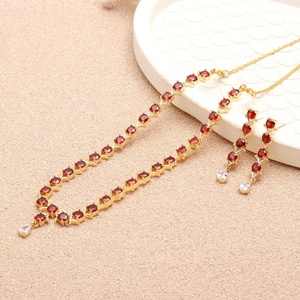 Garnet Red <b>Necklace</b> Set 22K Gold Plated Brass Classic Minimal Gemstone Jewelry Wholesale Supplier Manufacturer - Product Image 3