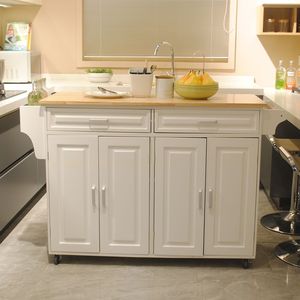 Carrello da Cucina Moderno con Funzione Mobile, Piano in Legno di Gomma e Grande Ripiano Regolabile all'Interno dell'Armadio per Diversi Usi - Product Image 5