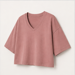 เสื้อยืดทรงบ็อกซี่ แขนสั้น คอวี ไหล่ตก สีชมพูอมเทา สำหรับผู้หญิง รุ่น WTS-0013 - Product Image 6