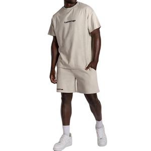 Men's Summer Terry Fabric Breathable Polyester/Cotton <b>Knitted</b> Seamless Fusing Digital Printed T-Shirt Shorts <b>Set</b> Solid Casual - Product Image 1