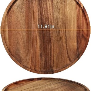 Juego de bandejas redondas de madera con florero de vidrio y vela decorativa |   Bandeja para Mesa de Centro para Decoración del Hogar - Product Image 3
