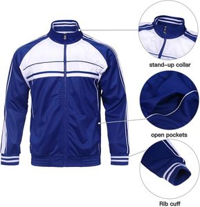Men's <b>Blue</b> White Color Blocking Heavyweight Anti-Bacterial Track Suit Full Sleeve Zipper Hooded Sporty Regular Fit Winter - Product Image 5