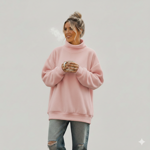 Sweat-shirt en molleton tricoté pour femme, à manches longues, coupe oversize, col montant, hiver, polyester/coton écologique - Product Image 4