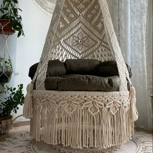 <b>Macrame</b> cotton rocking chair. <b>Macrame</b> swing, <b>Macrame</b> Hammock , Rocking chair, Beige hanging chair - Product Image 1