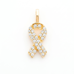Colgantes de Oro Sólido de 10K con Diseño de Moda Elegante y Único, con Cinta de Concienciación sobre el Cáncer y Dijes de Paz con Diamantes Naturales - Product Image 5