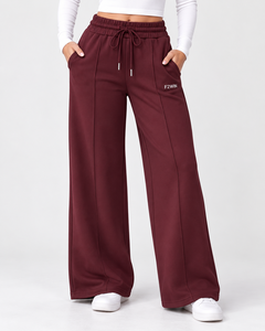 Pantalon de survêtement large pour femme F2WIN, taille haute, cordon de serrage, coupe décontractée, longueur intégrale, bleu marine uni avec poches - Product Image 2